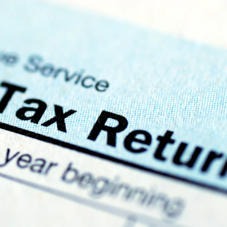 Tax return document close up.